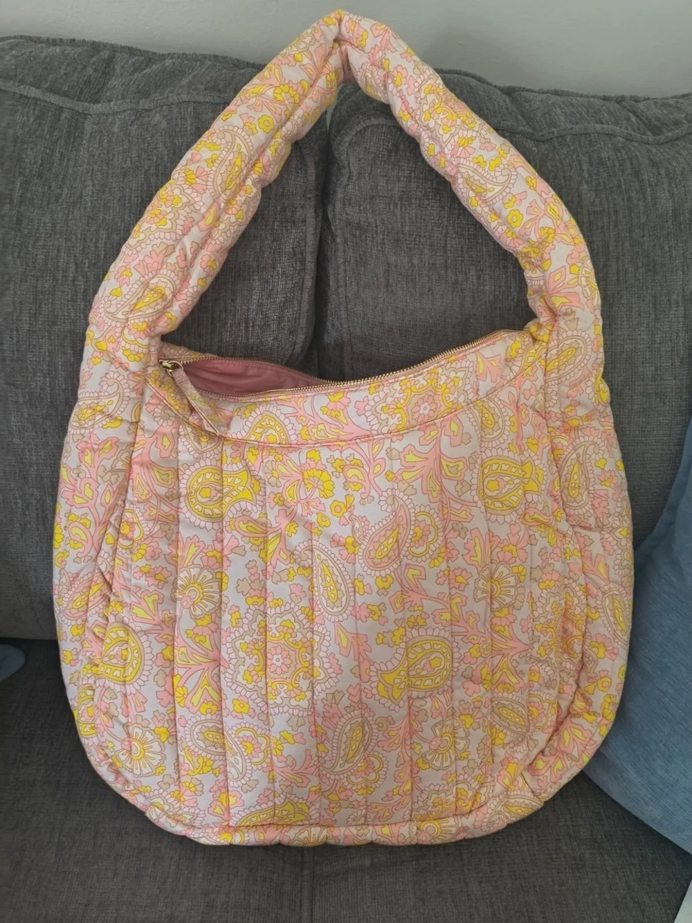 Quilted Pink & Yellow Paisley Shoulder Bag